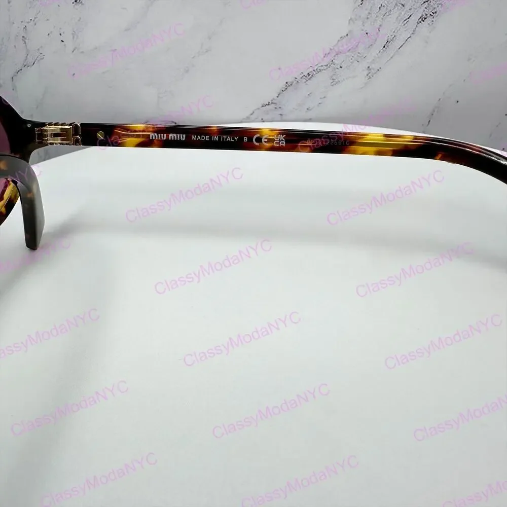 New MIU MIU Sunglasses Brown Tortoise Round Acetate Gold Metal Logo Authentic